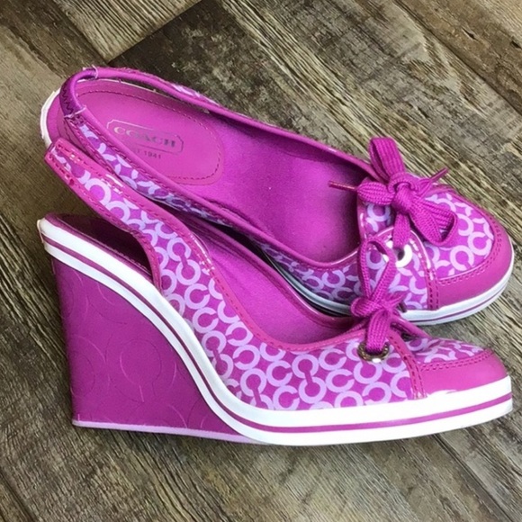 Coach Pink Platform Wedges with C logos - Picture 1 of 3
